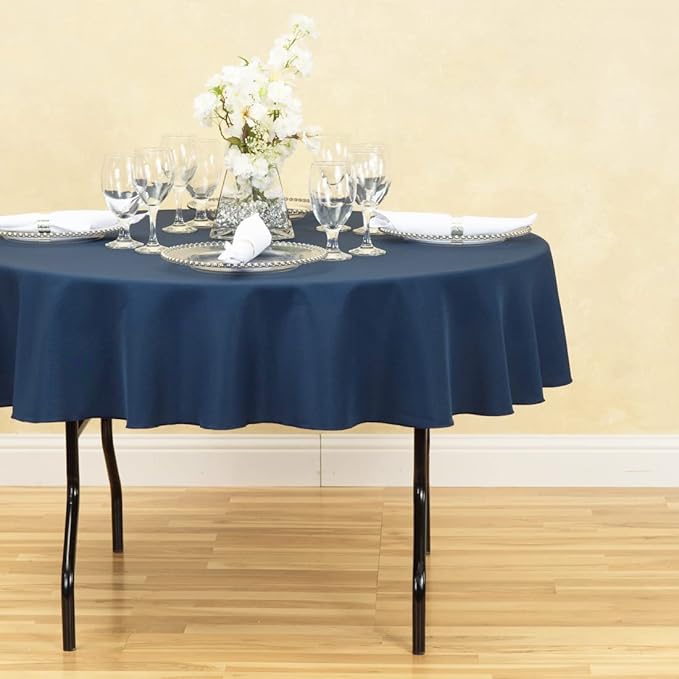 LinenTablecloth 70-Inch Round Polyester Tablecloth Navy Blue - Image 3