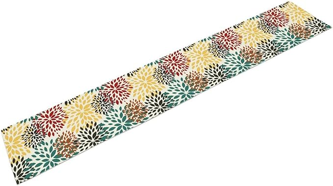 Green Red Dahlia Flower Table Runner Chrysanthemum Geometric Kitchen Dining - Image 9