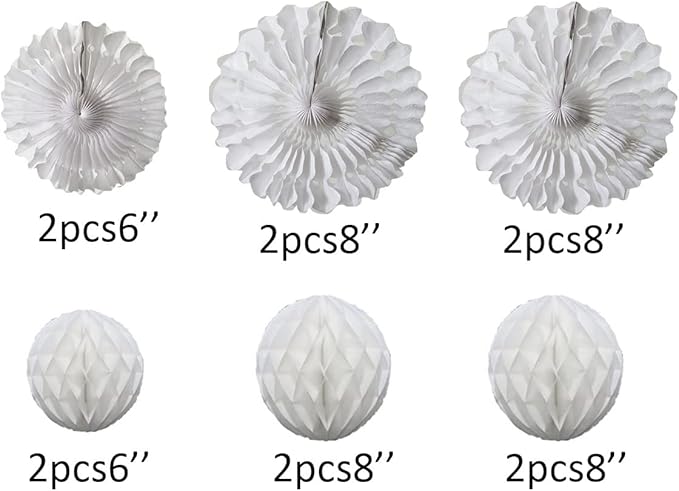12pcs White Honeycomb Balls Tissue Paper Fans Party Honeycomb Ball Fans wall - Image 2
