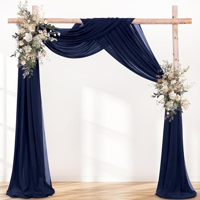 Fall Navy Blue 2 Panels Wedding Arch Draping Fabric 29" x 20Ft Sheer Drapes - Image 3