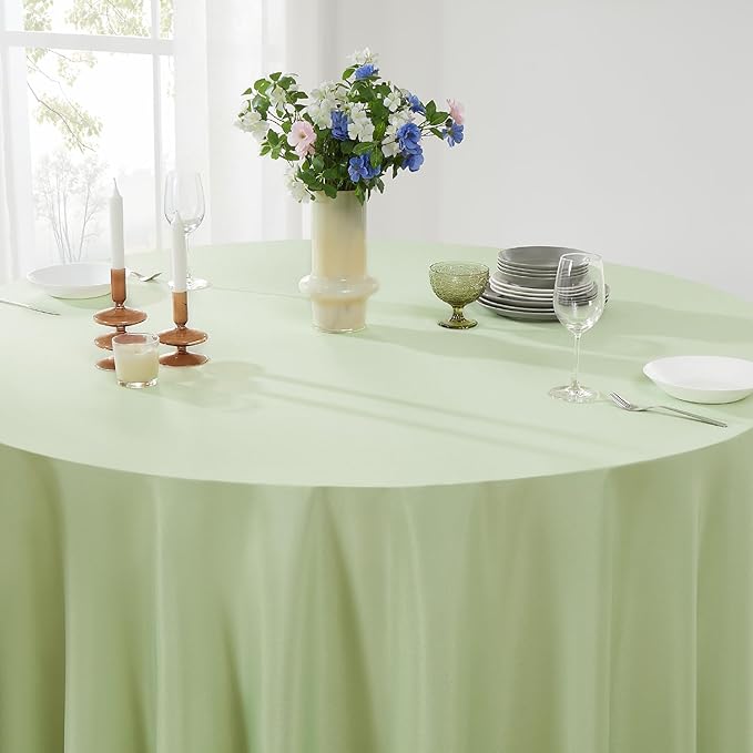 Round Tablecloth 2 Pack 90 Inch Sage Green Tablecloths Washable Decorative - Image 3