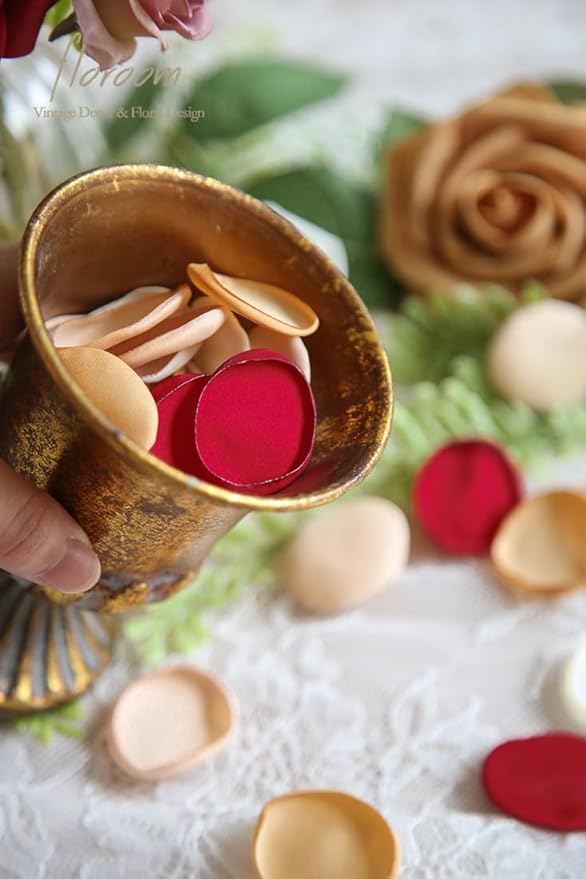 Floroom 300pcs Rose Petals Red Gold Faux Silk Flower Petals - Image 2