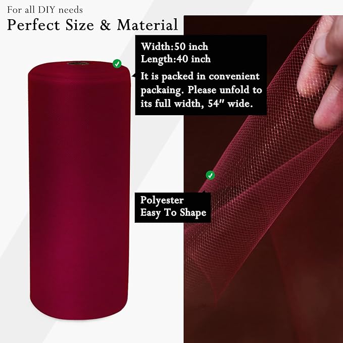 Burgundy Tulle Fabric Rolls 54 Inch by 40 Yards Tulle Bolt Spool - Image 2