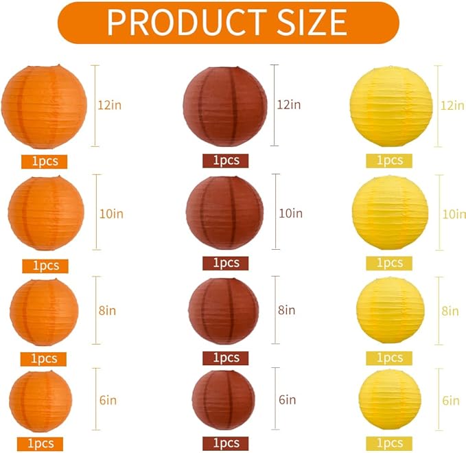 BEISHIDA 12Pcs Fall Orange Paper Lanterns Decorative Yellow Orange Brown - Image 2