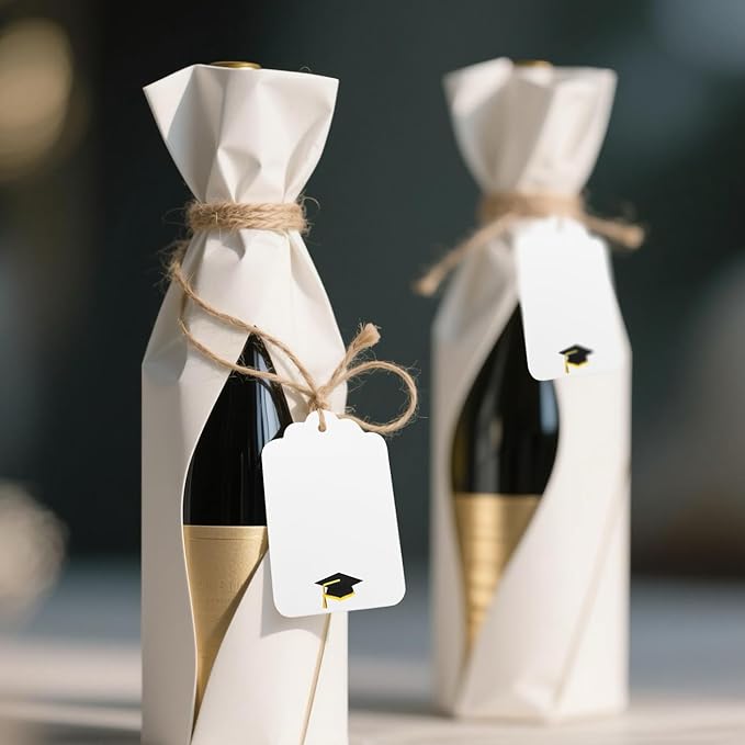 100Pcs Blank Gift Tags with String Foil Black Gold Grad Cap Large Paper Gift - Image 5