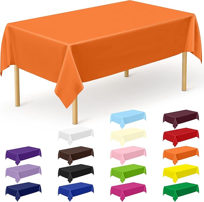 QZYL 12 PCS Orange Rectangle Table Cover, Disposable Plastic Table Cloth by QZYL