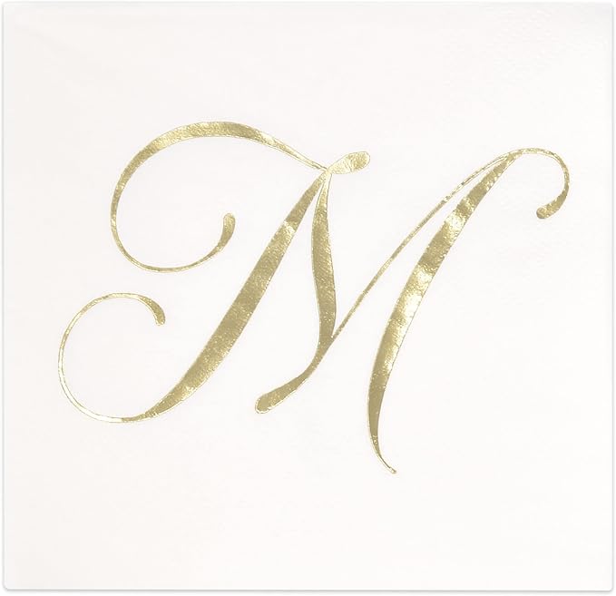 Gift Boutique 100 Gold Monogram Cocktail Napkins Letter M Disposable Paper Pack by GiftBoutique