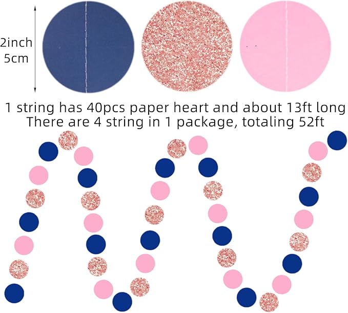 Rose-Gold Navy-Blue Pink Party Decorations – 52ft Paper Garland Gender Reveal - Image 2