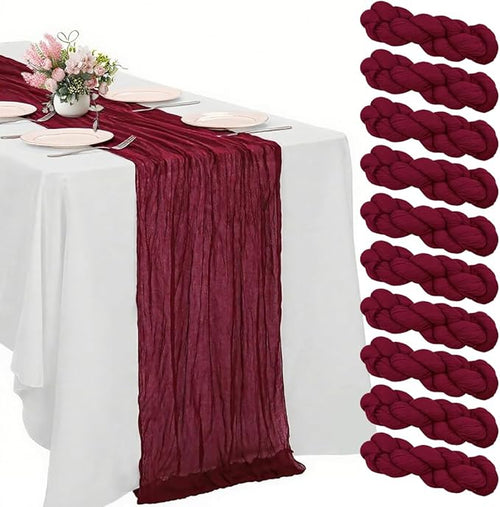 10 Pack Wine red Cheesecloth Table Runner -21*120Inch Long Boho Wedding Table by MIRRASMIRROR