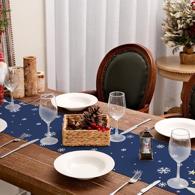 GEEORY Christmas Table Runner 13x60 Inch, Xmas Trees Snowflakes Holiday - Image 8