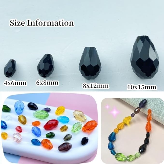 200pcs 4x6mm Teardrop Crystal Glass Beads Vertical Hole Faceted Glass Teardrop - Image 2