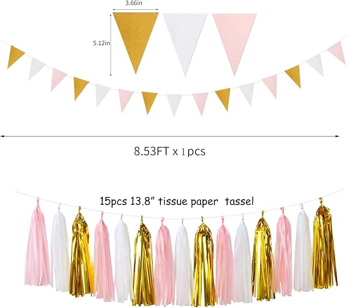 Pink-White Gold Girl Birthday Party-Decorations - Image 3