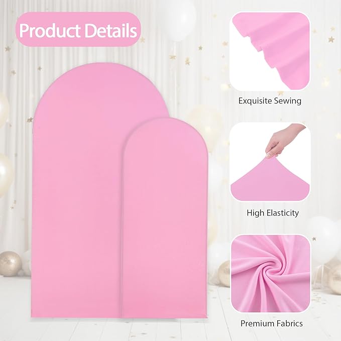 WEERRW Pink Arch Backdrop Cover Set of 2 Spandex Fitted Round Top Chiara - Image 3