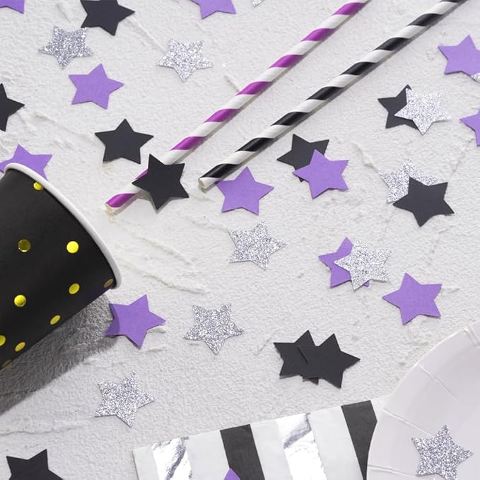Purple Black and Silver Star Confetti Table Decoration - Image 4