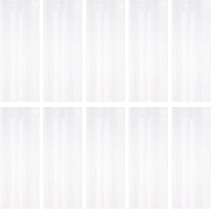 10 Pack White Foil Curtain Backdrop 3.2ft x 9.8ft Black Metallic Tinsel Foil by Ohiyoo