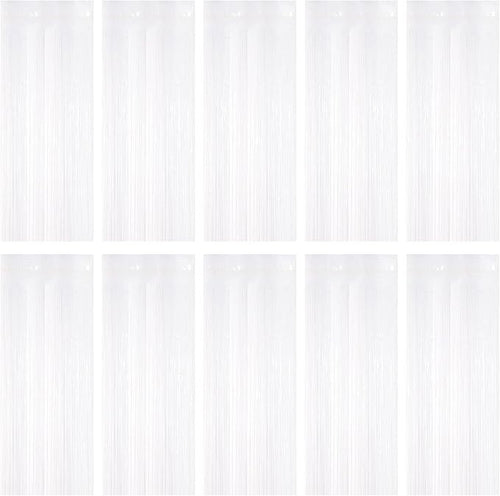 10 Pack White Foil Curtain Backdrop 3.2ft x 9.8ft Black Metallic Tinsel Foil by Ohiyoo