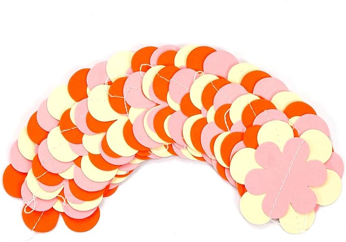 Orange-Pink Fall Party-Decorations Streamers-Garland - 52ft Boho Flower Hanging - Image 3