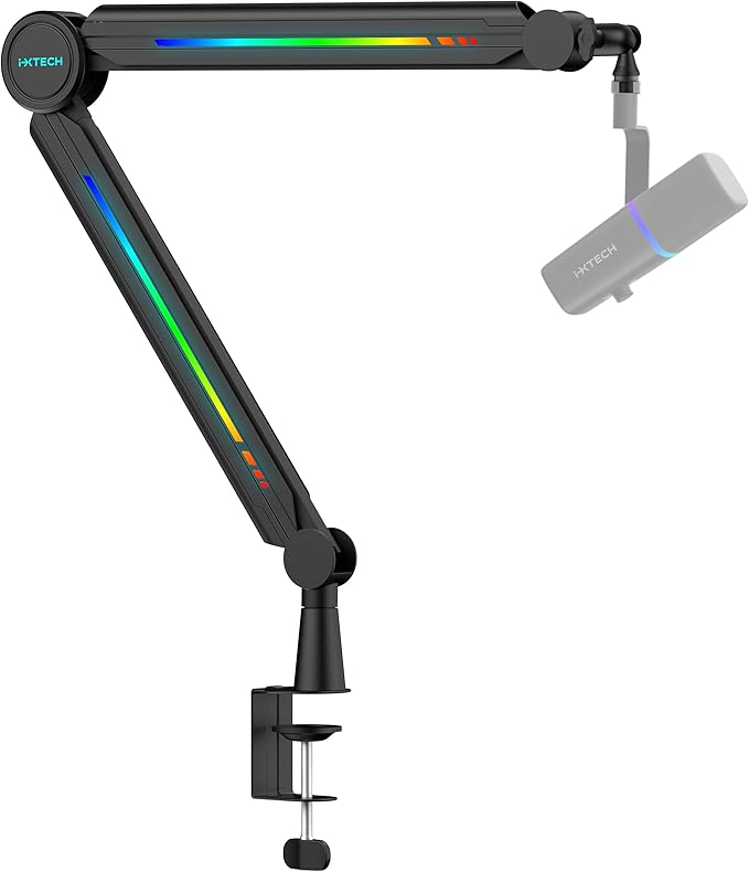 IXTECH RGB Mic Boom Arm High Profile, Overhead Boom Arm Microphone Stand Desk by I-XTECH