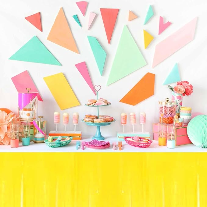 3 Pack 29 x108 Inch Macaron Yellow Foil Fringe Table Skirts Metallic Banner - Image 4