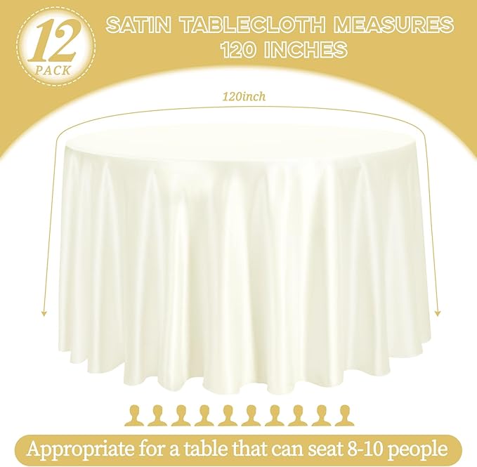 fani 12 Pack 120 Inch Ivory Satin Tablecloth - Image 2