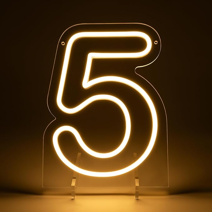 Number 5 LED Neon Sign Backdrop Birthday Party Decoration, 11.3" Height Warm - Image 4