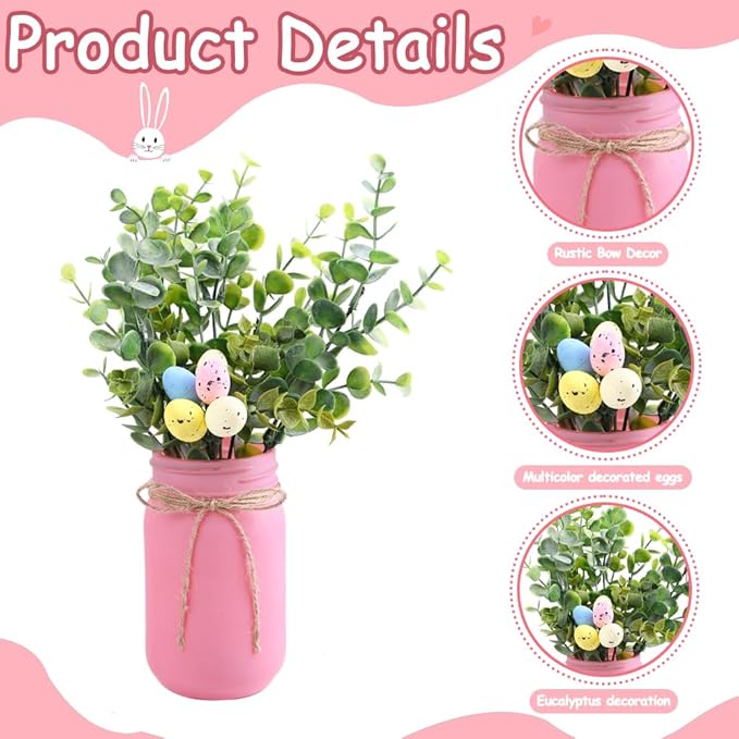 DIYDEC 3PCS Easter Mason Jars 3 * 5Inch Easter Painted Tiered Tray Decorative - Image 3