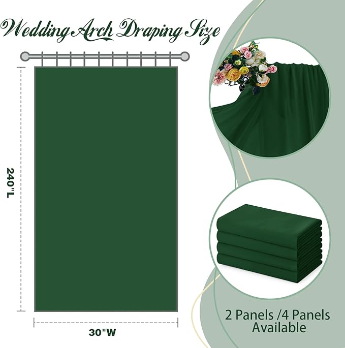 SiinvdaBZX 2 Panels Wedding Arch Draping Fabric 30" x 240" Emerald Green - Image 3