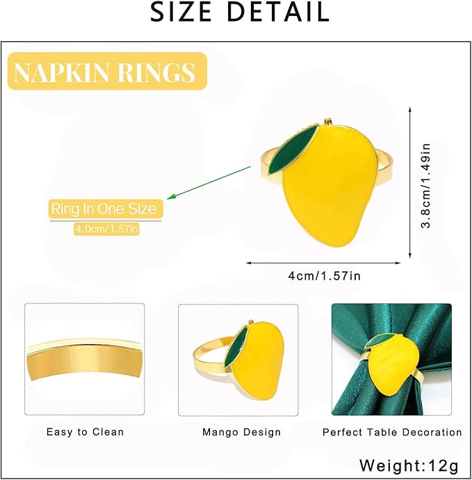 Napkin Rings Set of 6 Yellow Lemon Napkin Rings - Image 7