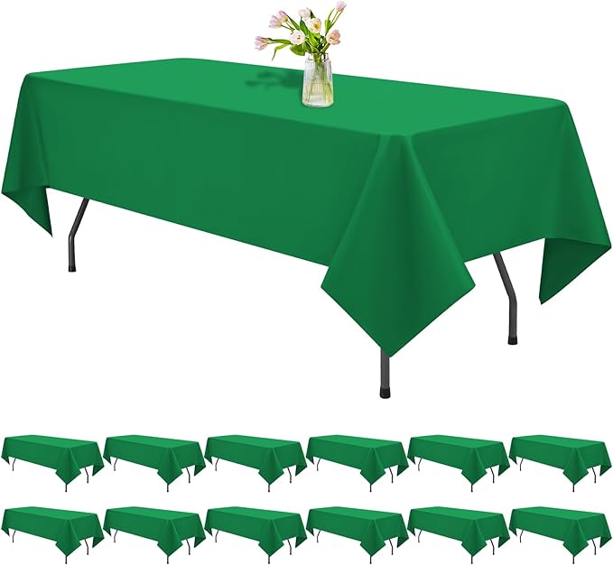 12 Pack Green Tablecloths for Rectangle Tables 60 x 126 Inch Polyester by REWOMC