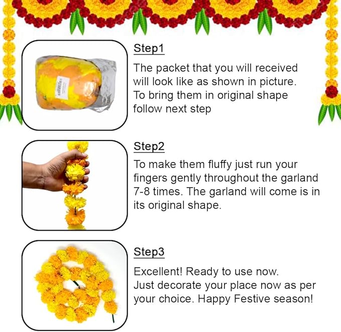 Marigold Garland for Diwali Decorations Pack of 5 - Image 2