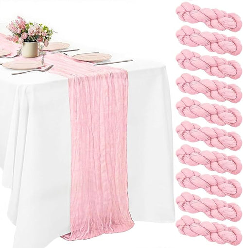 10 Pack Pink Cheesecloth Table Runner -21*120Inch Long Boho Wedding Table Decor by MIRRASMIRROR