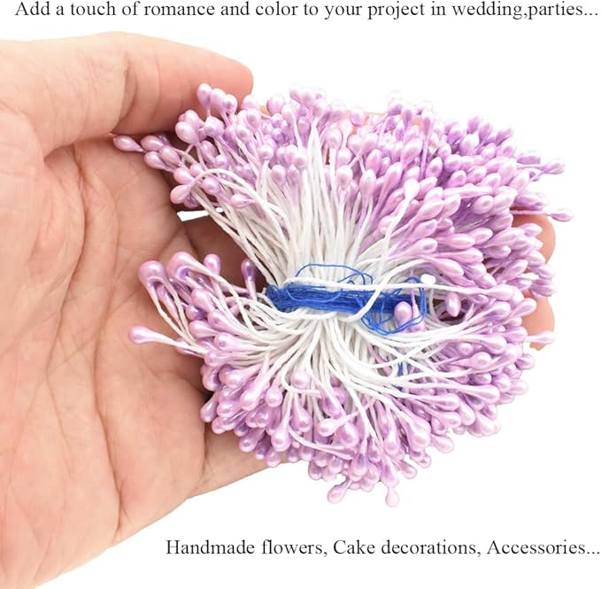HAHIYO 700Pcs 3mm Light Purple Pearl Double Head Flower Stamen - Image 7