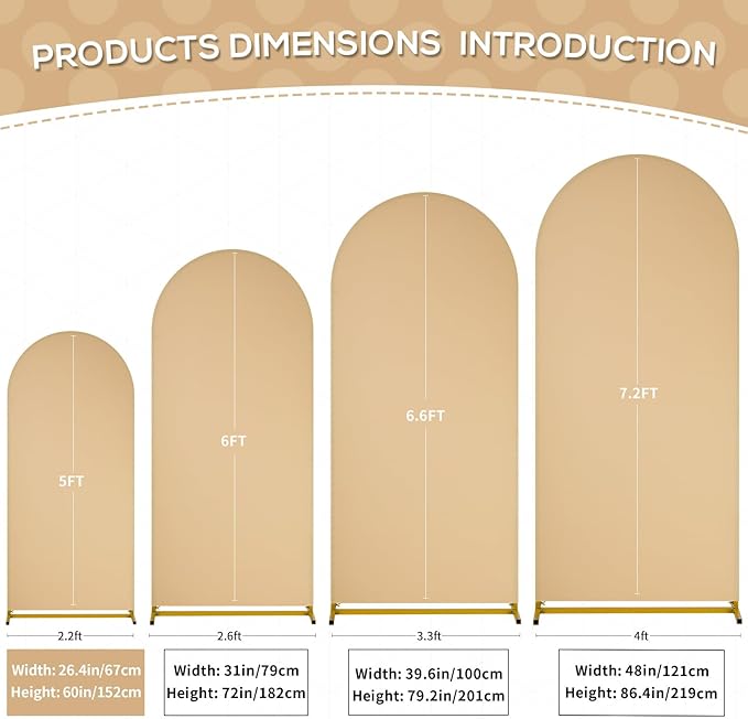 SoarDream Arch Backdrop Cover Khaki Spandex Fitted 5FT Wedding Arch Covers - Image 2