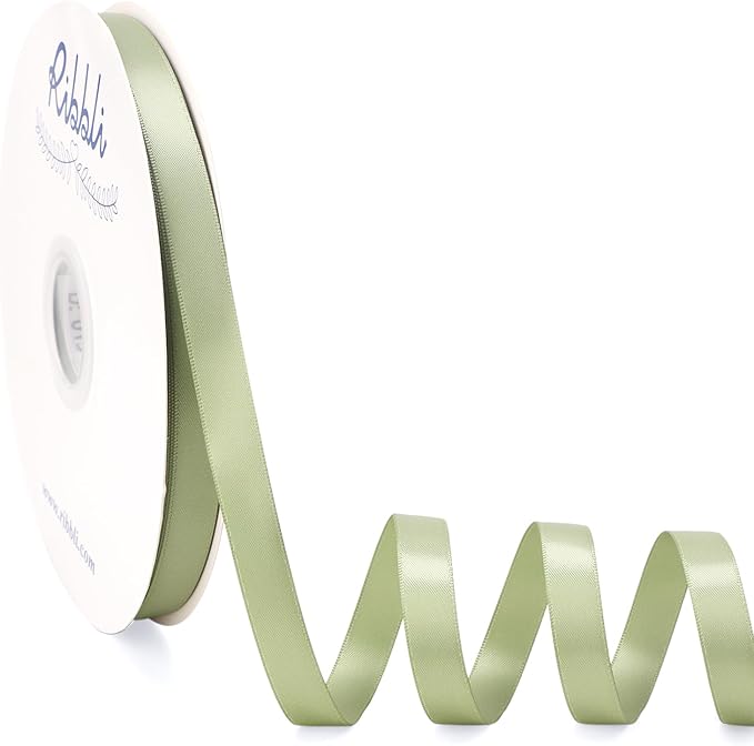 Ribbli Sage Green Satin Ribbon Double Faced Satin 1/2 Inch x Continuous 100 by Ribbli
