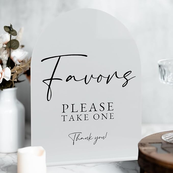 White Arch Acrylic Wedding Sign- 8"x10" Favors Sign and Base, 1/8" Thick | - Image 4