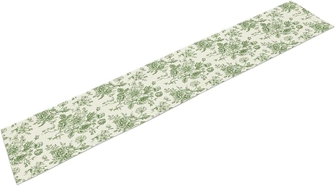 Vintage Flower Table Runner, Wildfloral Green Floral Sketch Pattern Print Table - Image 8