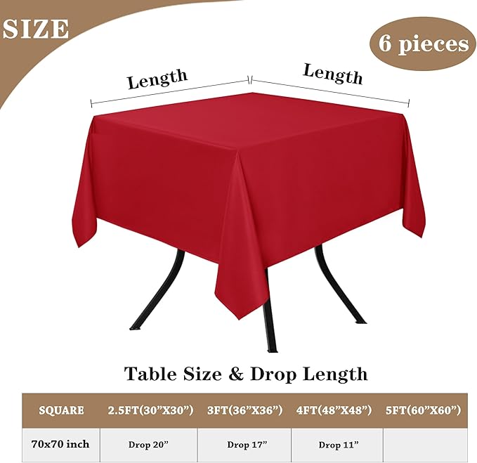 Fitable 6 Pack Red Square Tablecloths - Image 5