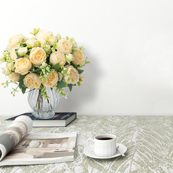 Artificial Peonies Silk Flowers in Glass Vase Faux Flowers Bouquets Modern - Image 5