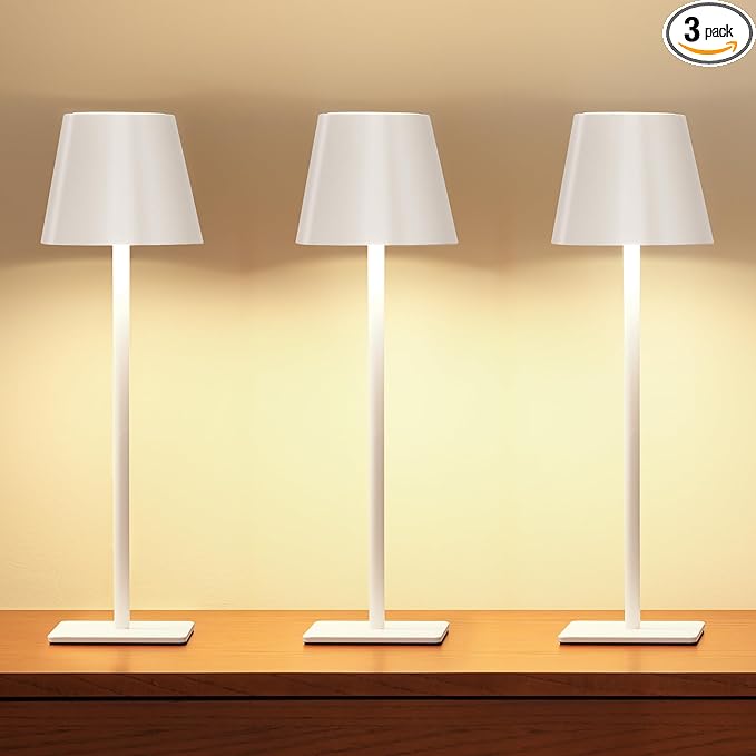 UME 3 Pack Cordless Table Lamp, Battery Operated Lamp by UME