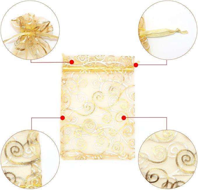 Staruby Organza Gift Bags 100Pcs Gold Sheer Organza Bag 4x6 Inch Mesh Favor - Image 6