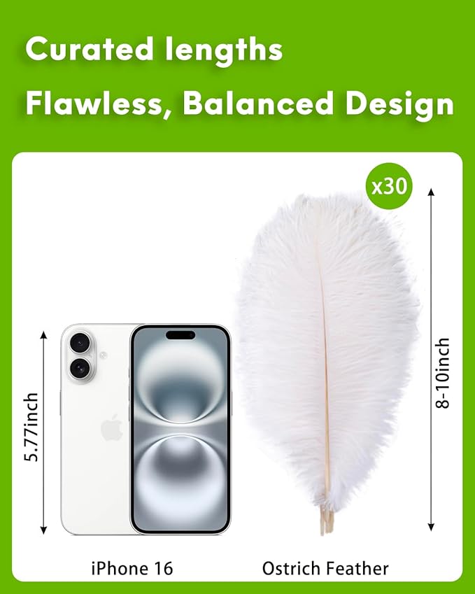 NEWONG 30pcs White Ostrich Feathers Natural Bulk 8-10inch Vase Craft Wedding - Image 2