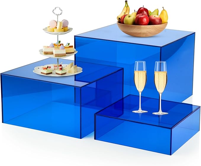 3Pcs Blue Buffet Risers Acrylic Boxes Display Food Risers by LooksForwardtoSeeingYou