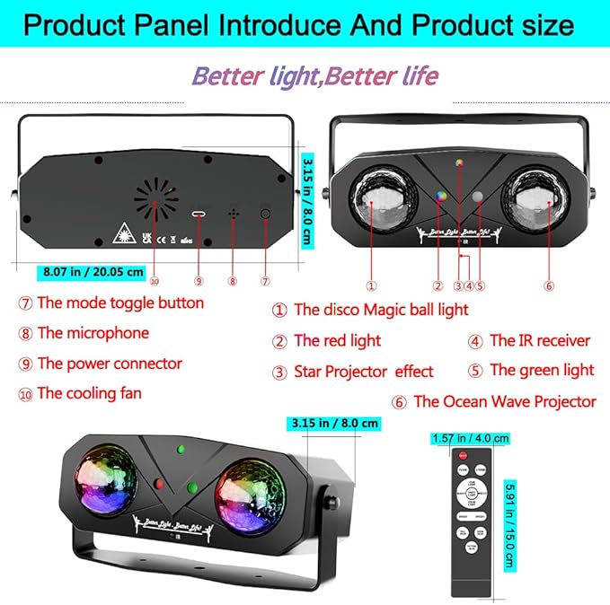 Party Lights DJ Disco Lights, Sound Activated Disco Ball Strobe Stage Light - Image 7