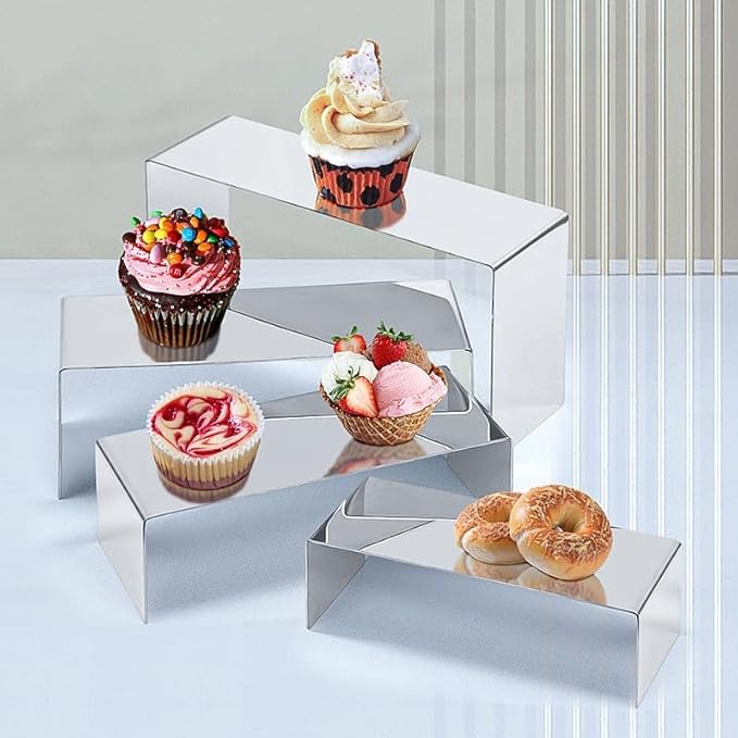 4 Pcs Silver Stainless Steel Display Risers, Display Stand - Image 5