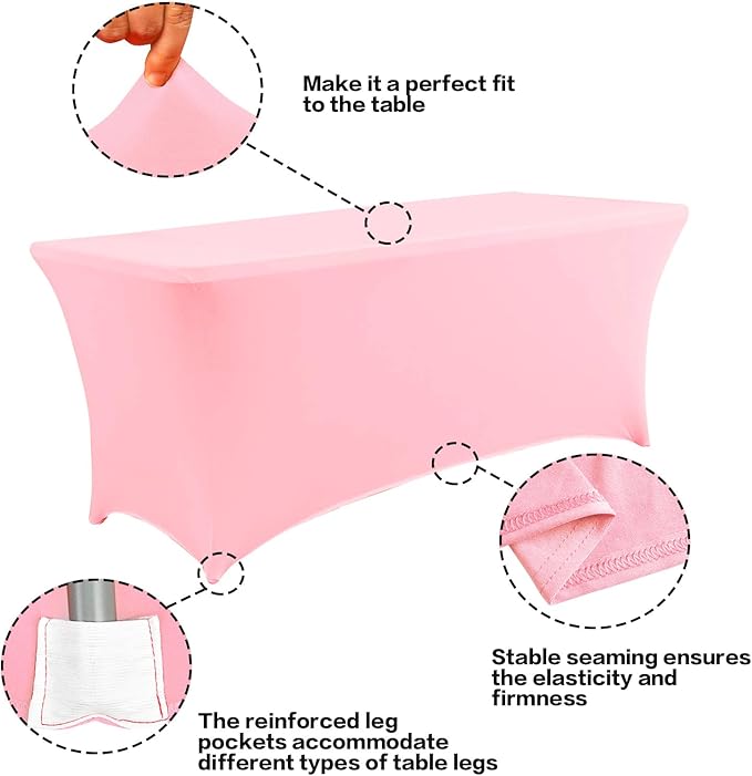 IVAPUPU 8FT Table Cloth for Rectangular Fitted Events Stretch Pink Table Covers - Image 2