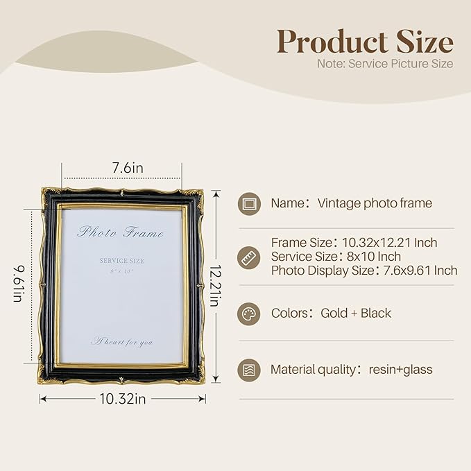 8x10 Black and Gold Picture Frame Vintage Frame, Ornate Textured Hand-Crafted - Image 5