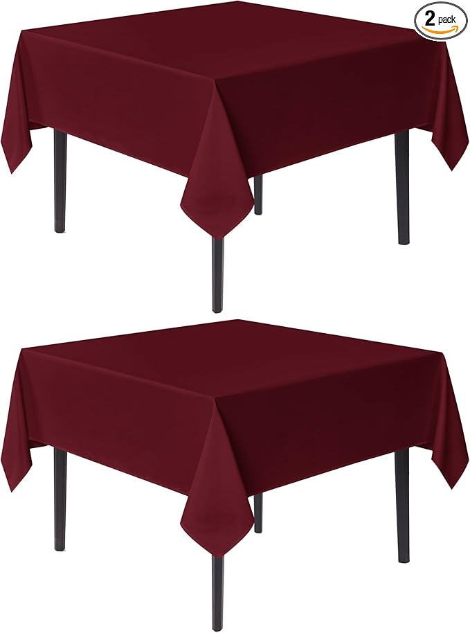 sancua Square Tablecloths 85x85 Inch Burgundy, 2 Pack by sancua