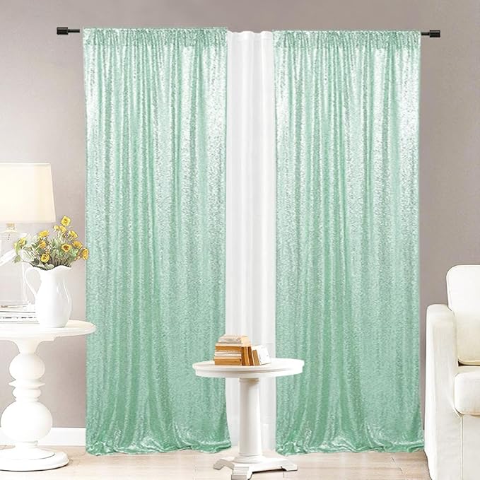 Eternal Beauty Sequin Backdrop Curtains, 2x8 Ft-2 Panels Mint Green Back Drop - Image 7