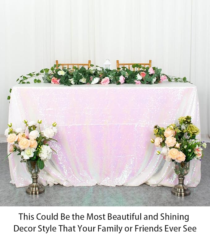 ShinyBeauty Square Tablecloth 72x72-Inch Sequin Tablecloth Overlay Iridescent - Image 4