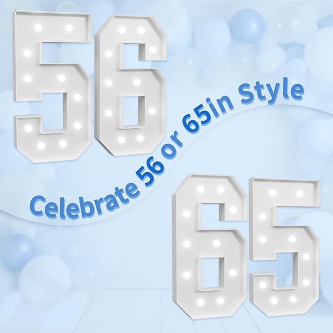 Marquee Numbers Large 56th-Birthday Decorations: 4ft Light Up Number Party - Image 6